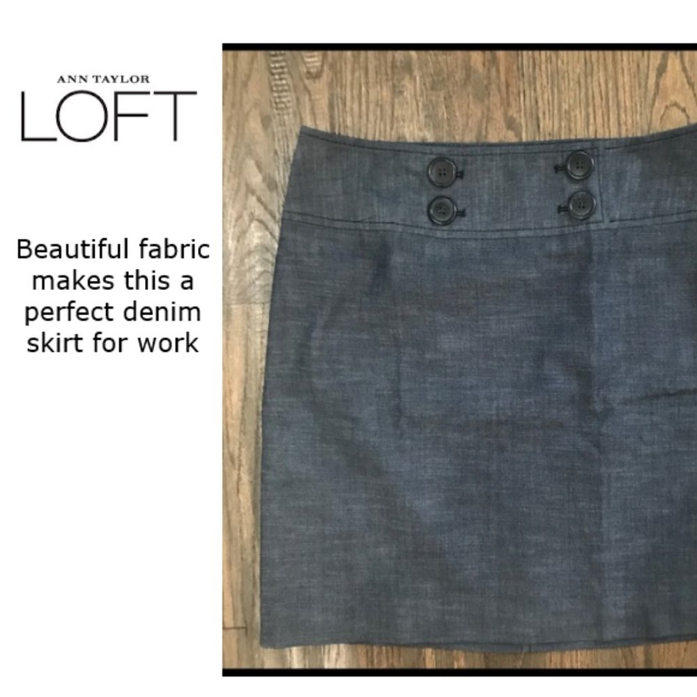 LOFT business casual rayon cotton poly spandex blend denim mini skirt size 4